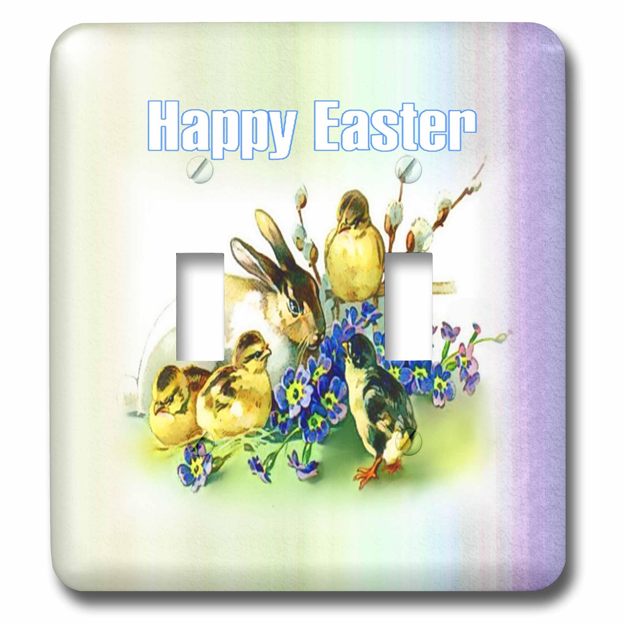 Interrupteur à bascule double Happy Easter lapin vintage 3D Rose