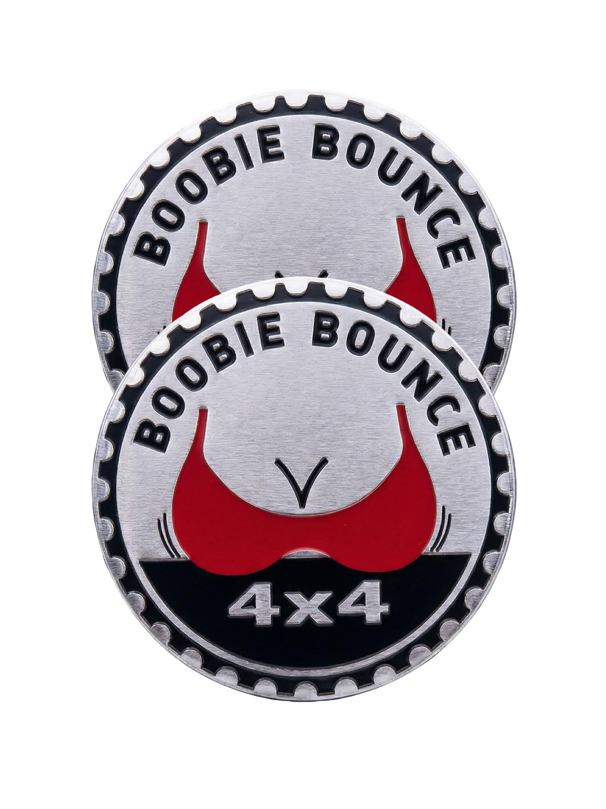2 PCS Boobie Rated Car Emblem, 4 x 4 Metal Automotive Badge, 3D Round Metal Car Badges Emblems, Car Badge Decals Stickers Compatible with Jeep Wrangler Vehicles Trucks SUV RV (Boobie)