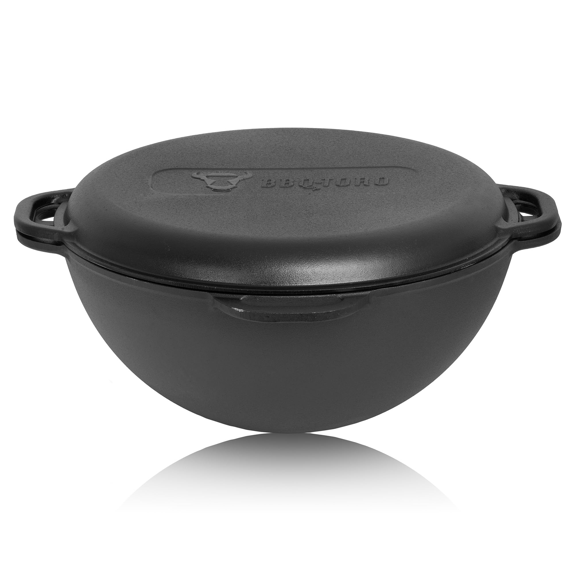 BBQ-Toro Kazan in ghisa con coperchio | 16 litri | Pentola tradizionale in ghisa | Kazan con base rotonda | Wok preseasoned | Casseruola per cucinare, brasare, friggere