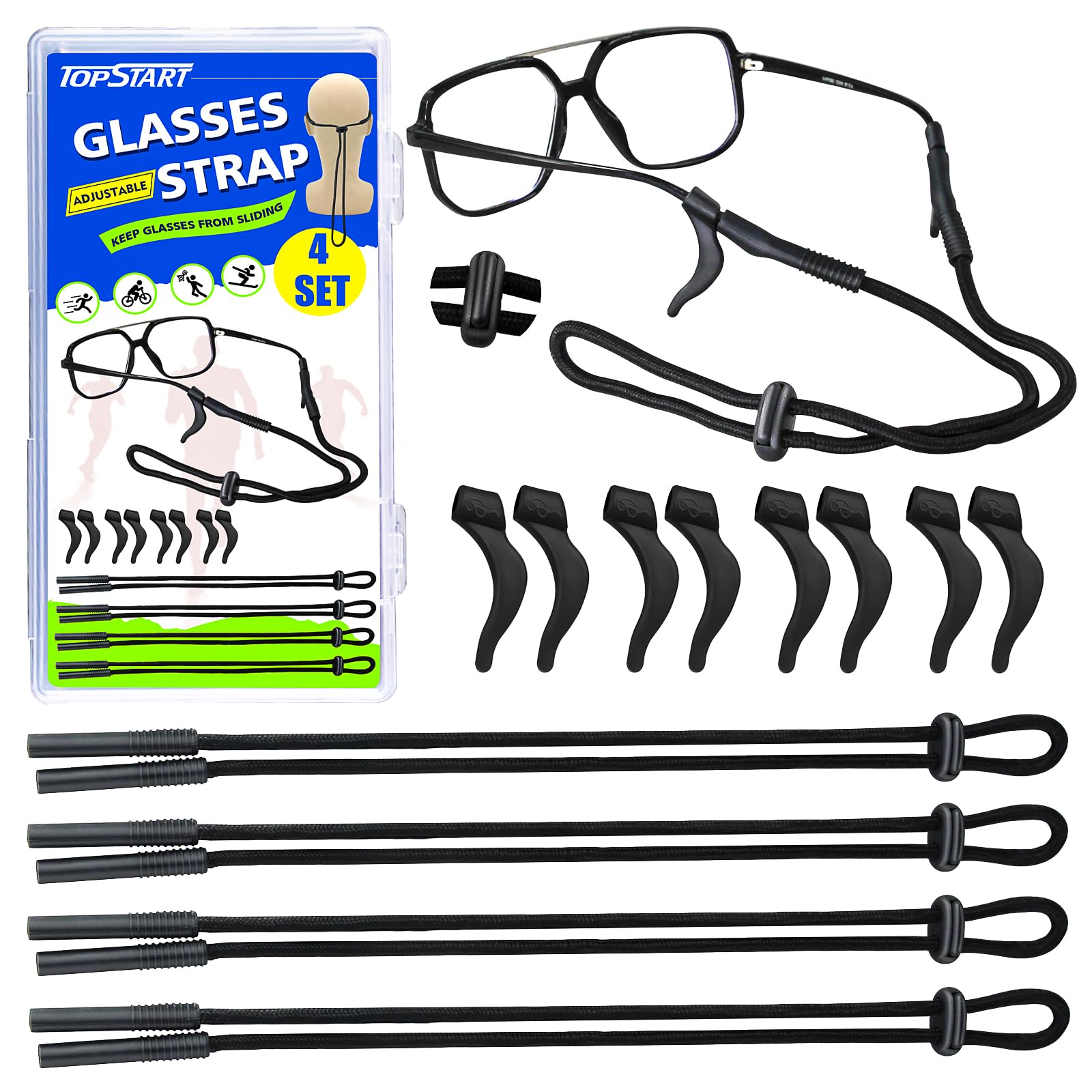 Eye Glasses Holder Strap - glass Straps Cords for Men Women Kids -sunglasses Eyeglass Holders Around Neck - Eyewear String Lanyard Retainer - 4 PCS