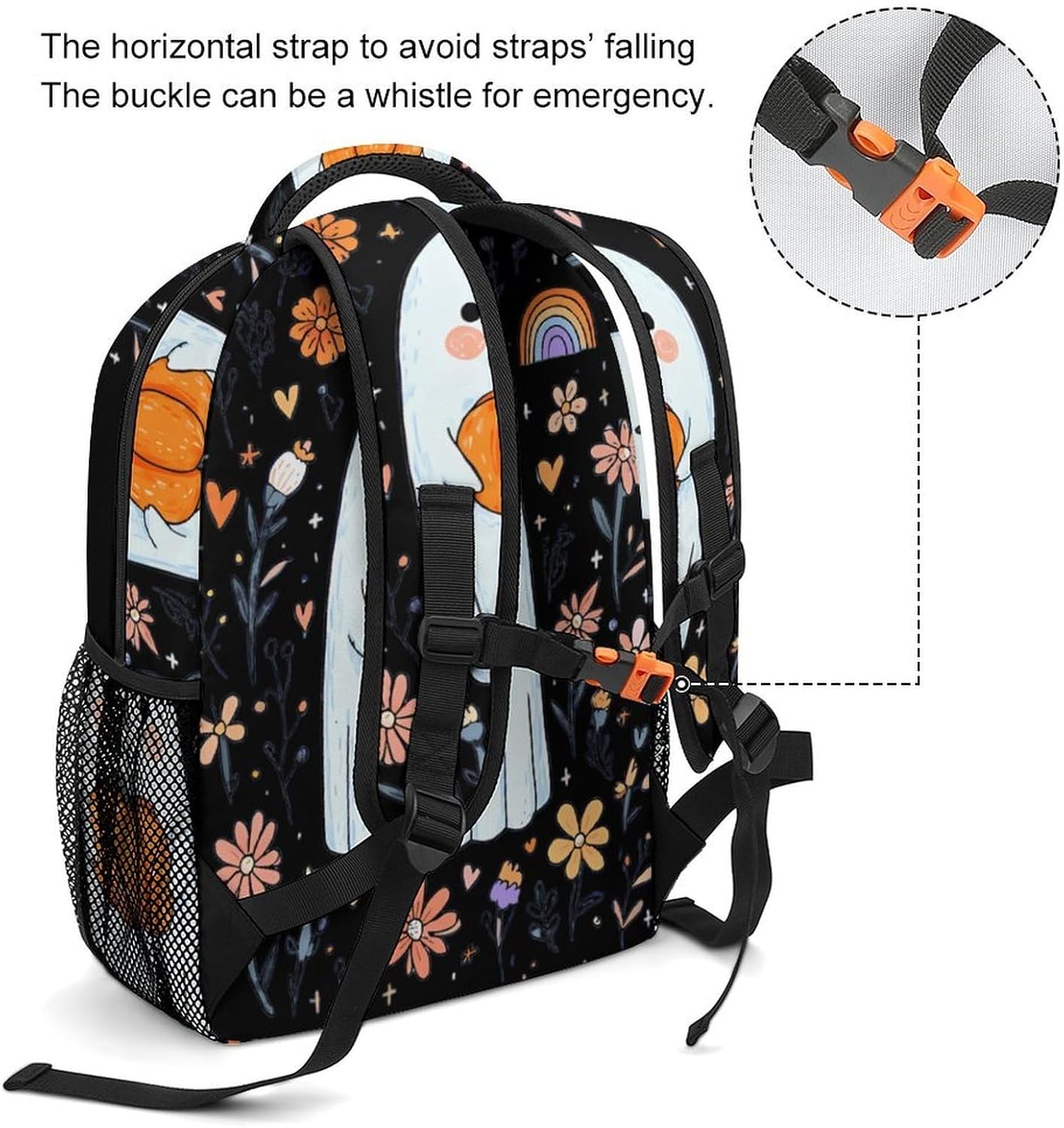 Halloween Floral Ghosts Unisex Backpack Casual Daypacks Lightweight Shoulders Bag for Camping Hiking Travel