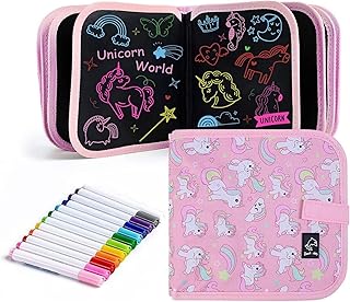 Mumoo Bear Erasable Doodle Board 14 Pages Painting Toys for 3-8 Year Old Boys Girls Drawing Pad for Toddlers Birthday Halloween Gifts, with 12 Coloring Pens (Pink Unicorn)