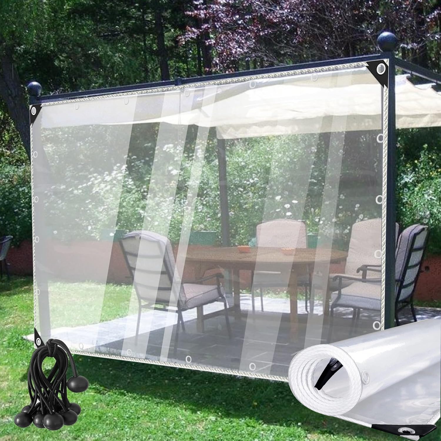 DAZULI Heavy Duty Waterproof Clear Tarp Transparent Tarpaulin with Eyelet Large Outdoor Rainproof Tarp Tear-Resistant for Greenhouse Camping Gardening(Size:3x4m/9x13ft,Color:Clear) : Tools & Home Improvement