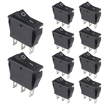 10PCS SPST 3 Pins 3 Position ON/Off AC 16A/250V 20A/125V SPDT Mini Boat Black Rocker Toggle Switch for Car Boat Household Appliances Black