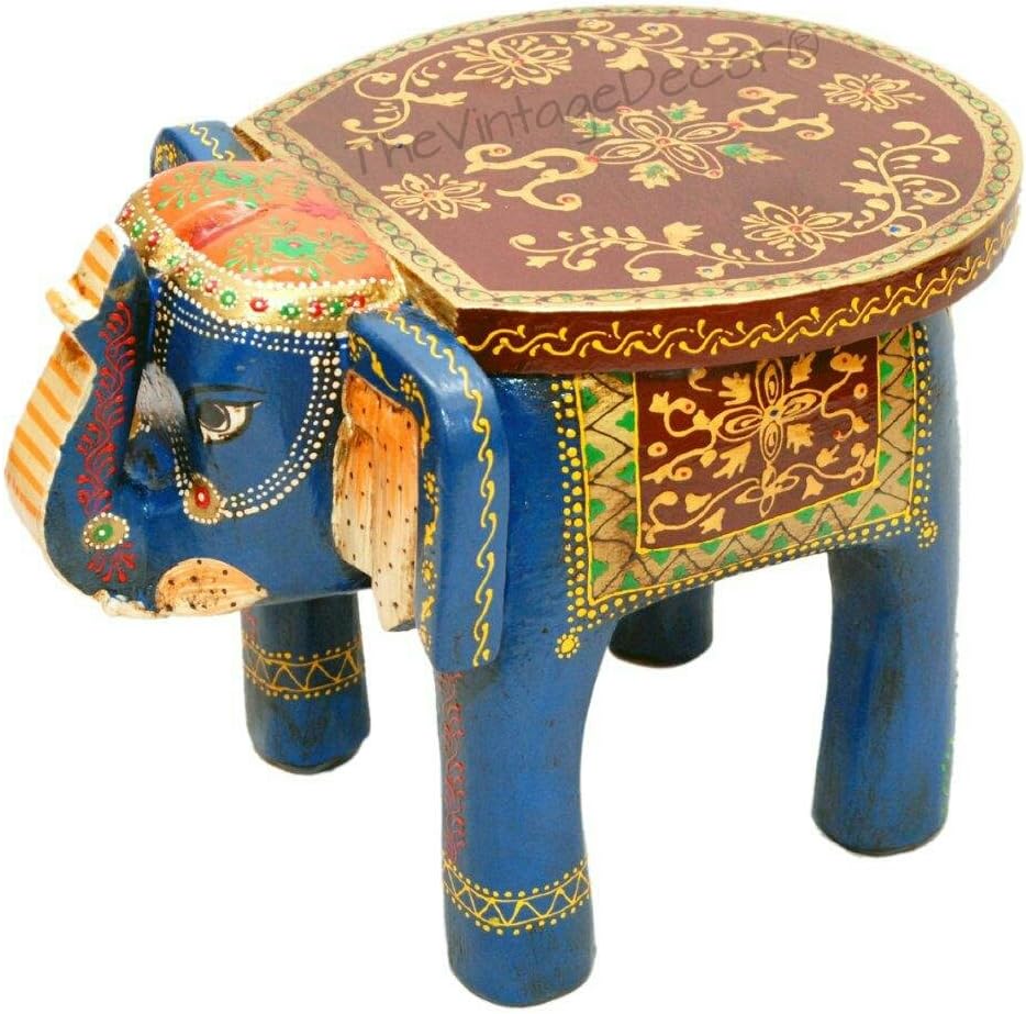 Vintage Clock Mango Wood Elephant Table (15 Inch, Multicolour)