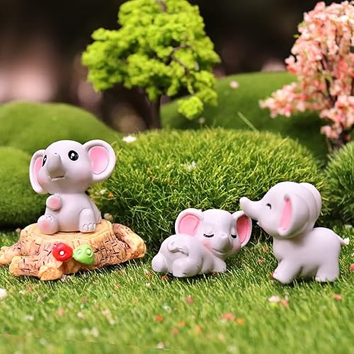 Miniatura 7 de Paquete de 6 mini figuras de elefante para decoración de pasteles, encantadores personajes de elefantes, decoración de jardín de hadas en miniatura