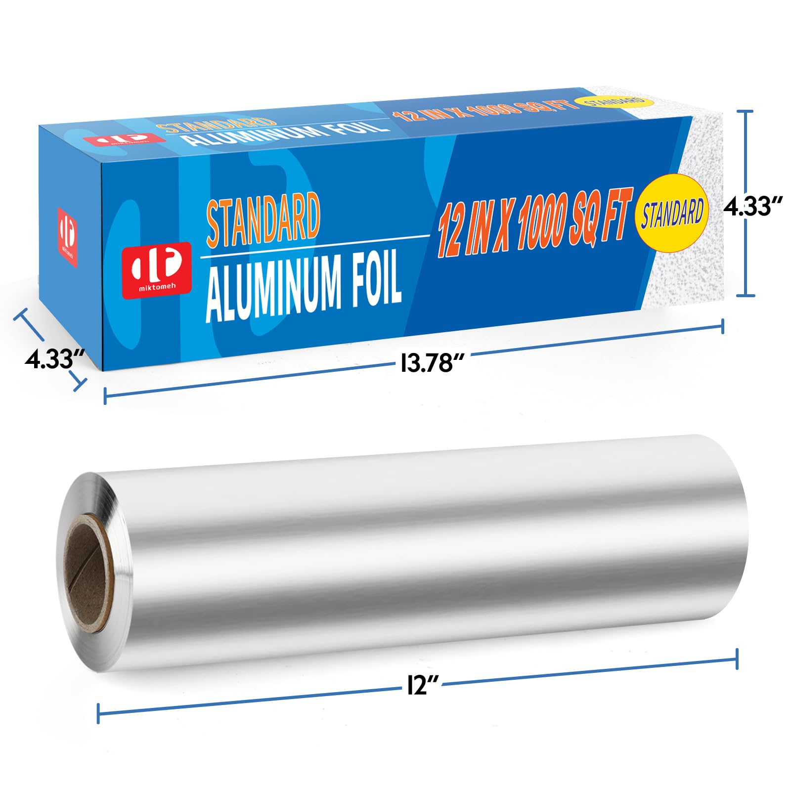 Rollo de papel de aluminio estándar de 12 pulgadas de ancho, 12 pulgadas x 1000 pies cuadrados (paquete de 1)