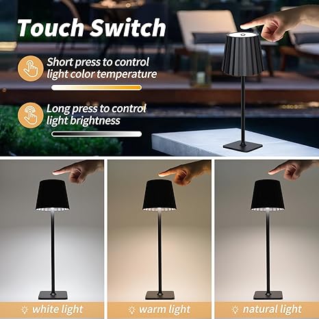 Mr. White Mr. White Set of 2 Cordless Wireless Rechargeable Touch Battery Operated Powered LED Portable Dimmable Table Lamp for Dining Dinner Restaurant Kitchen Patio (Black) photo 6