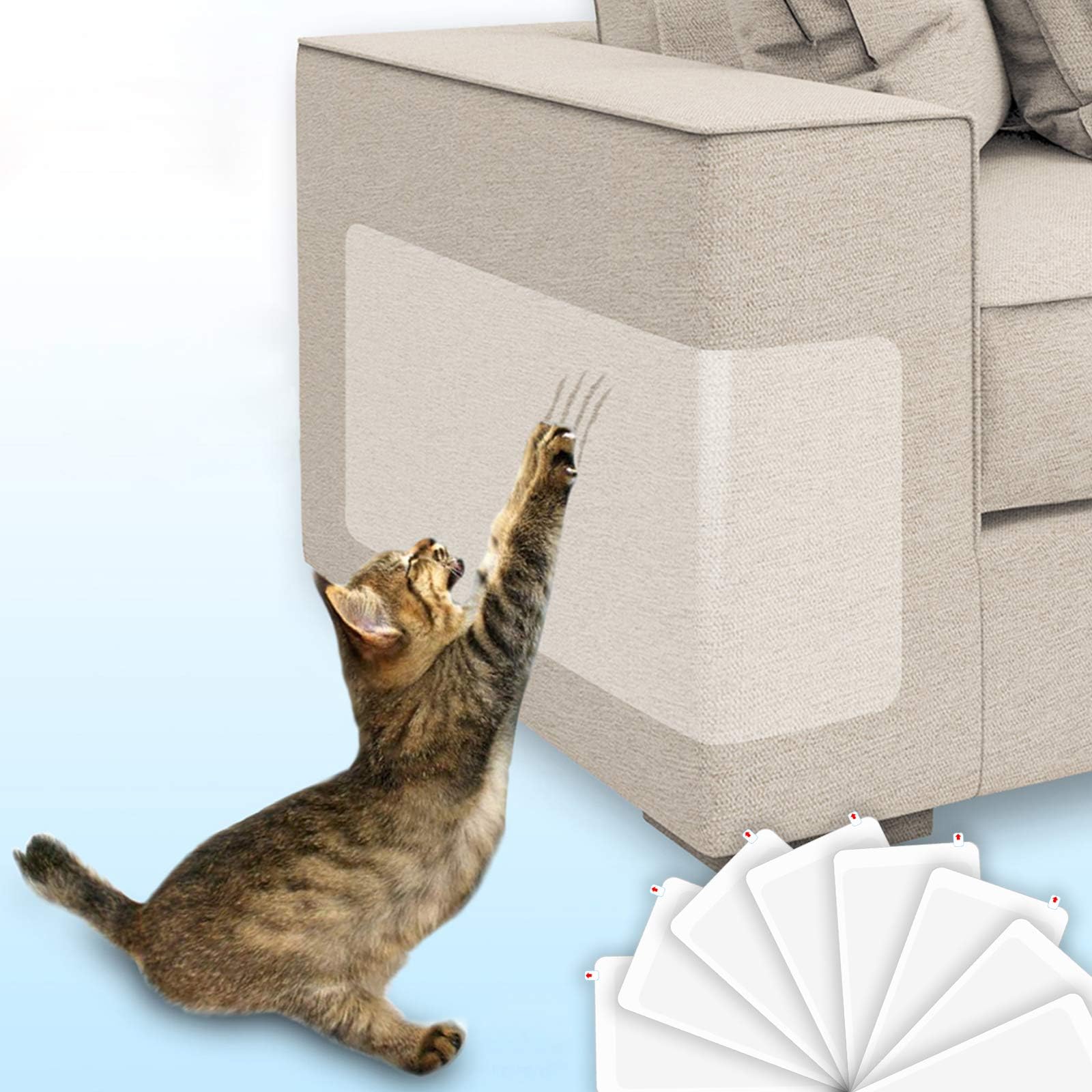 HOISTAC Cat Scratch Deterrent Tape, Double Anti-Scratch Tape, 2022 Upgrade Cat Couch Protectors,Furniture Protectors from Cats,8pcs(17.8x12ins)