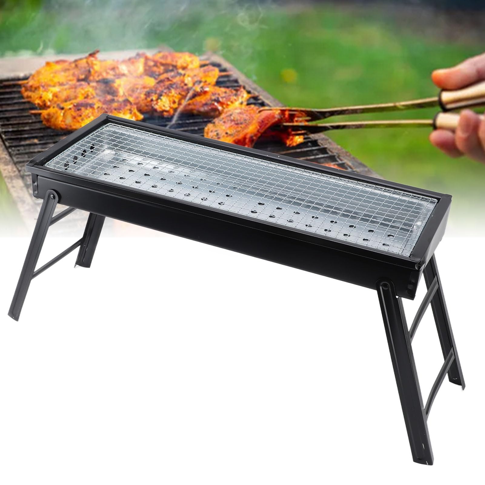 TOPINCN BBQ Grill Barbecue a Carbone Pieghevole Portatile Leggero e Compatto con Grande Rete per Griglia e più Prese D'aria per Picnic in Campeggio All'aperto
