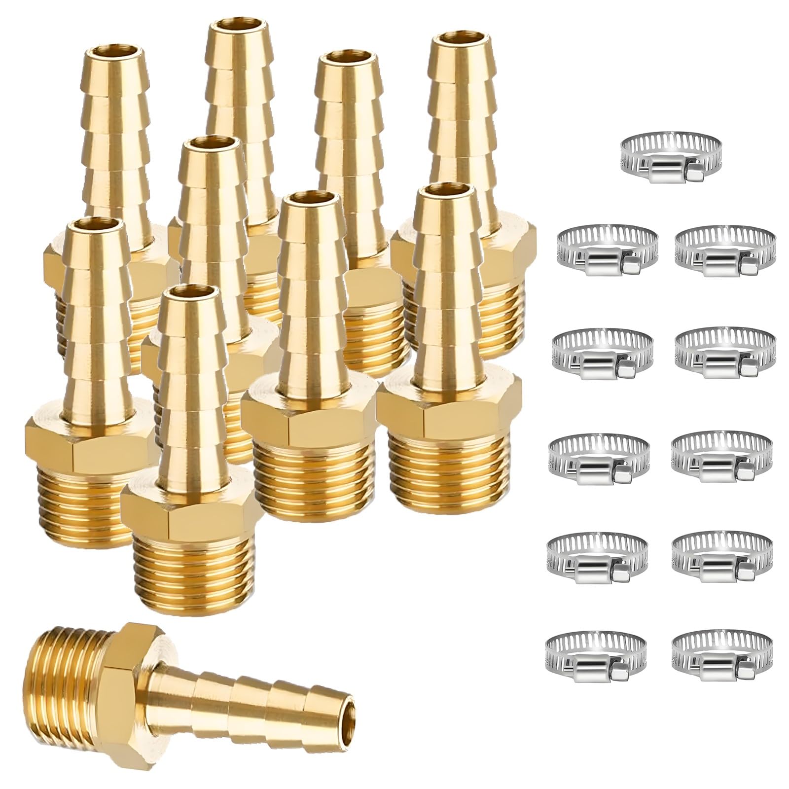 NICOLEKAY 10 Pcs Brass Hose Barb Fittings, 3/4 NPT to 5/8 Barb, Barbed Hose Fittings, Male Thread Hose Barb Adapter Connector