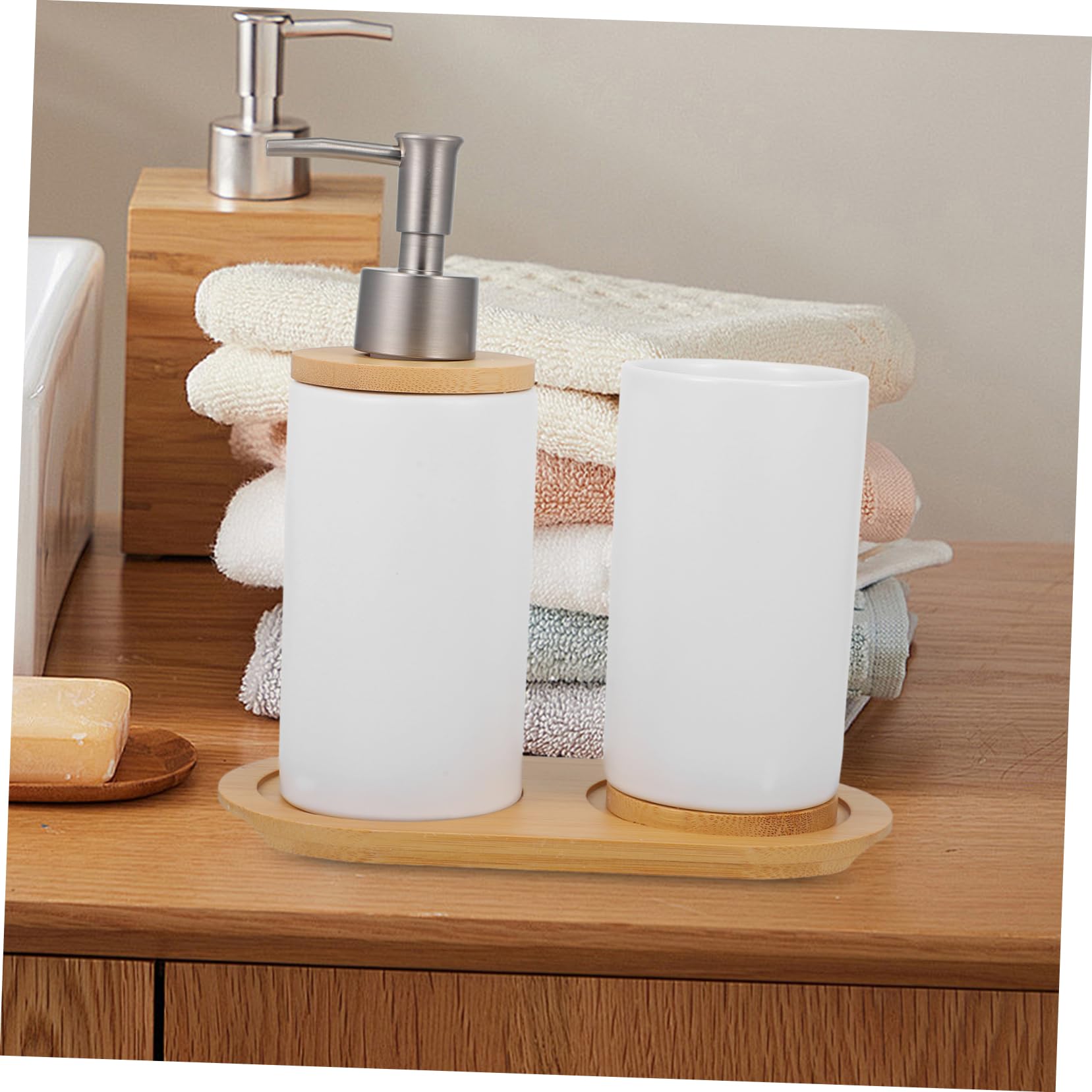 Set de Vaso para Cepillo de Dientes de Baño Cerámica Blanco 1 Juego | Dispensador de Loción, Soporte para Cepillo, Estilo Simple y Clásico, para Lavabo y Encimera