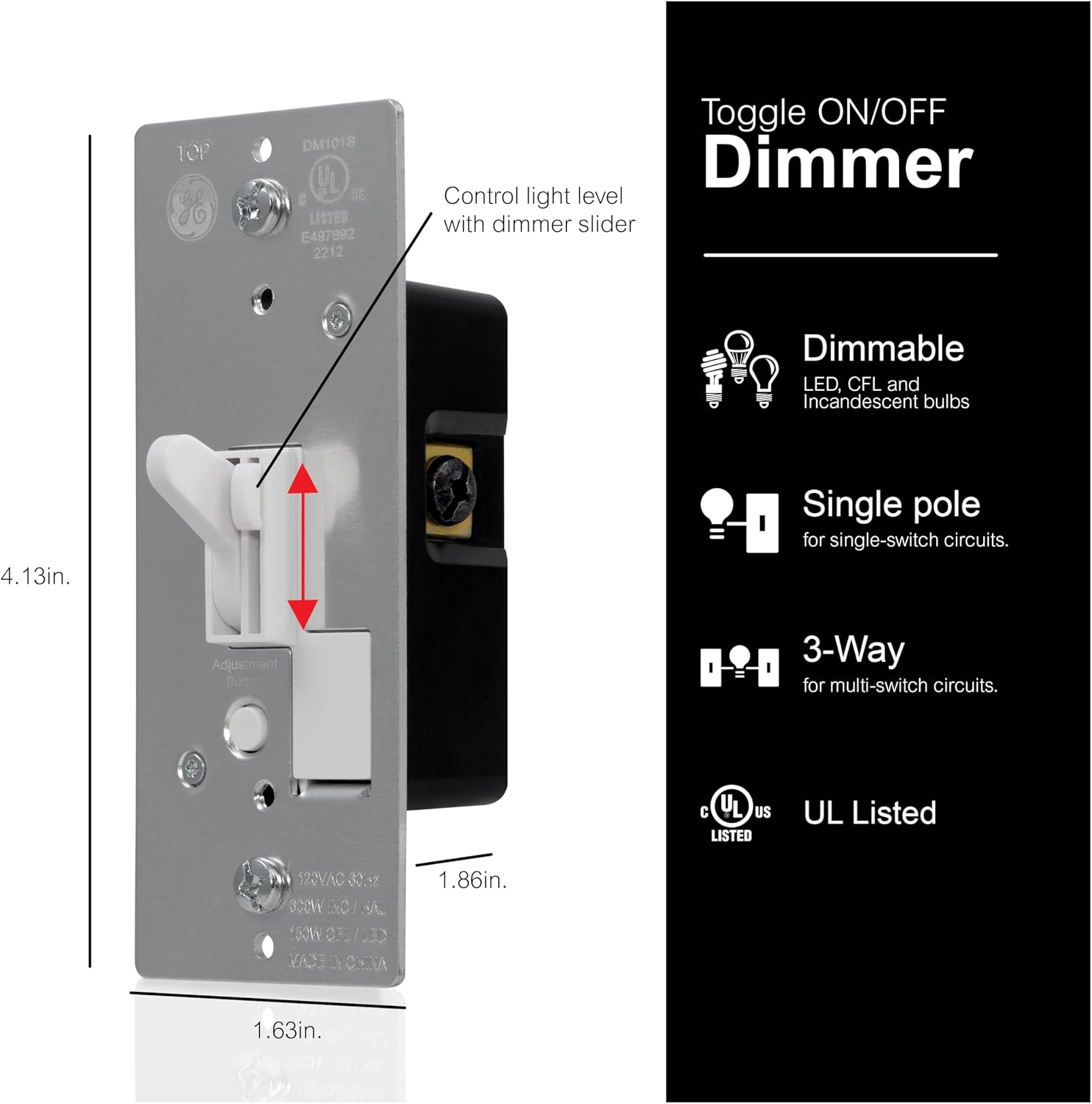 GE 18025 Dimmer, Toggle On/Off, White