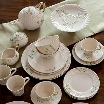 Amazon.com: Belleek Shamrock Set of Two Mugs, 8 oz each