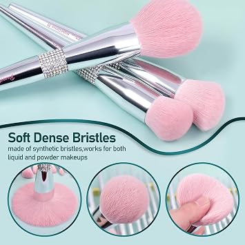 Bueart Design 15pcs Elegant Pink Shiny Labelled Makeup Brushes Sets