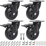 6 Inch Caster Wheels 3000lbs,Heavy Duty Casters Set of 4 with Brake, No Noise Polyurethane Swivel Caster Wheels for Cart,Furniture,Workbench(Free Screws & Spanners)