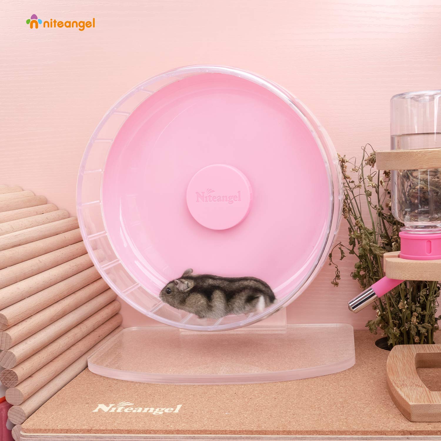 Niteangel Ruota Super Silenziosa per Criceti: Ruota da Corsa Con Supporto Regolabile per Gerbilli, Topi o Altri Piccoli Animali (S, Rosa)