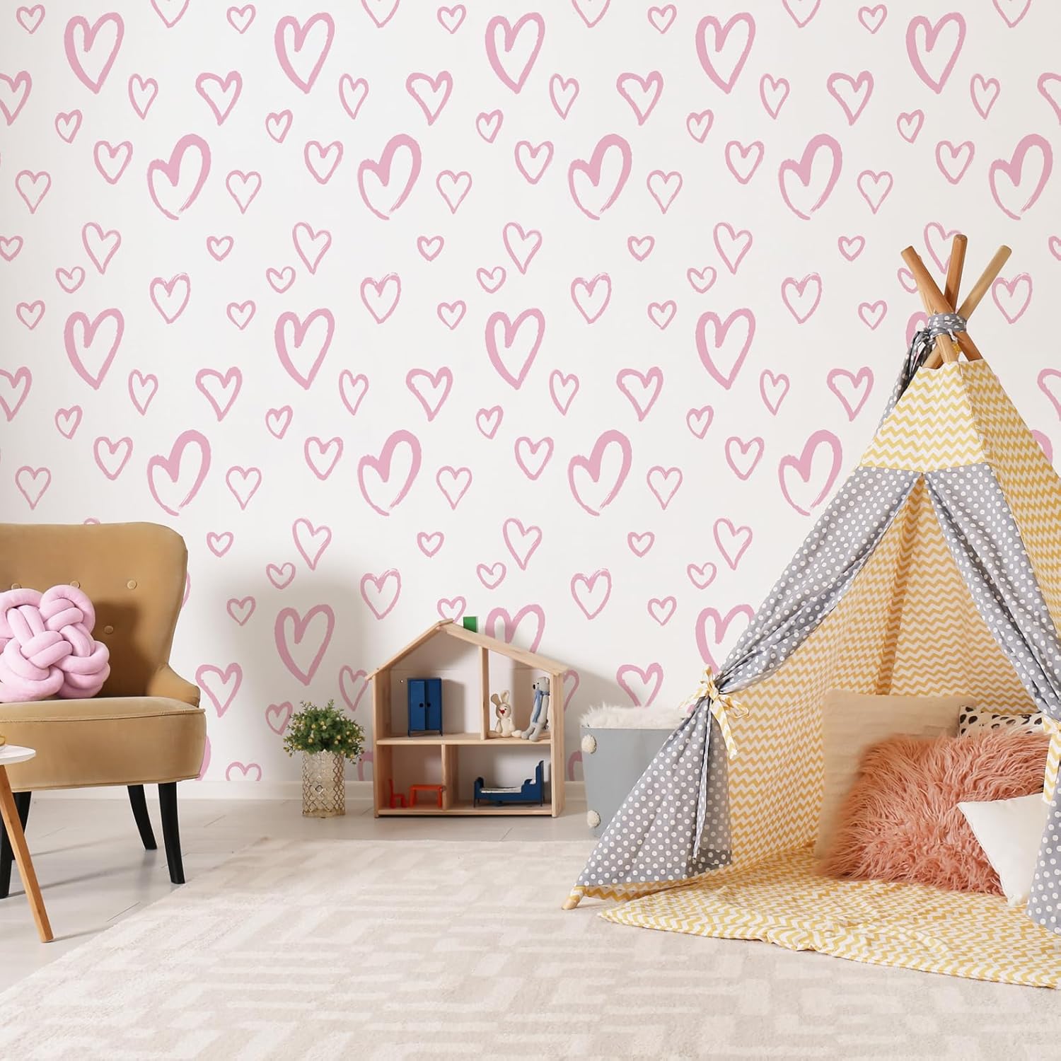 SOON AFTER White and Pink Contact Paper Heart Peel and Stick Wallpaper A Set of 17.3"x480" Modern Removable Wall Paper Self Adhesive Waterproof Wallpaper for Bedroom Kids Room Nurseryls