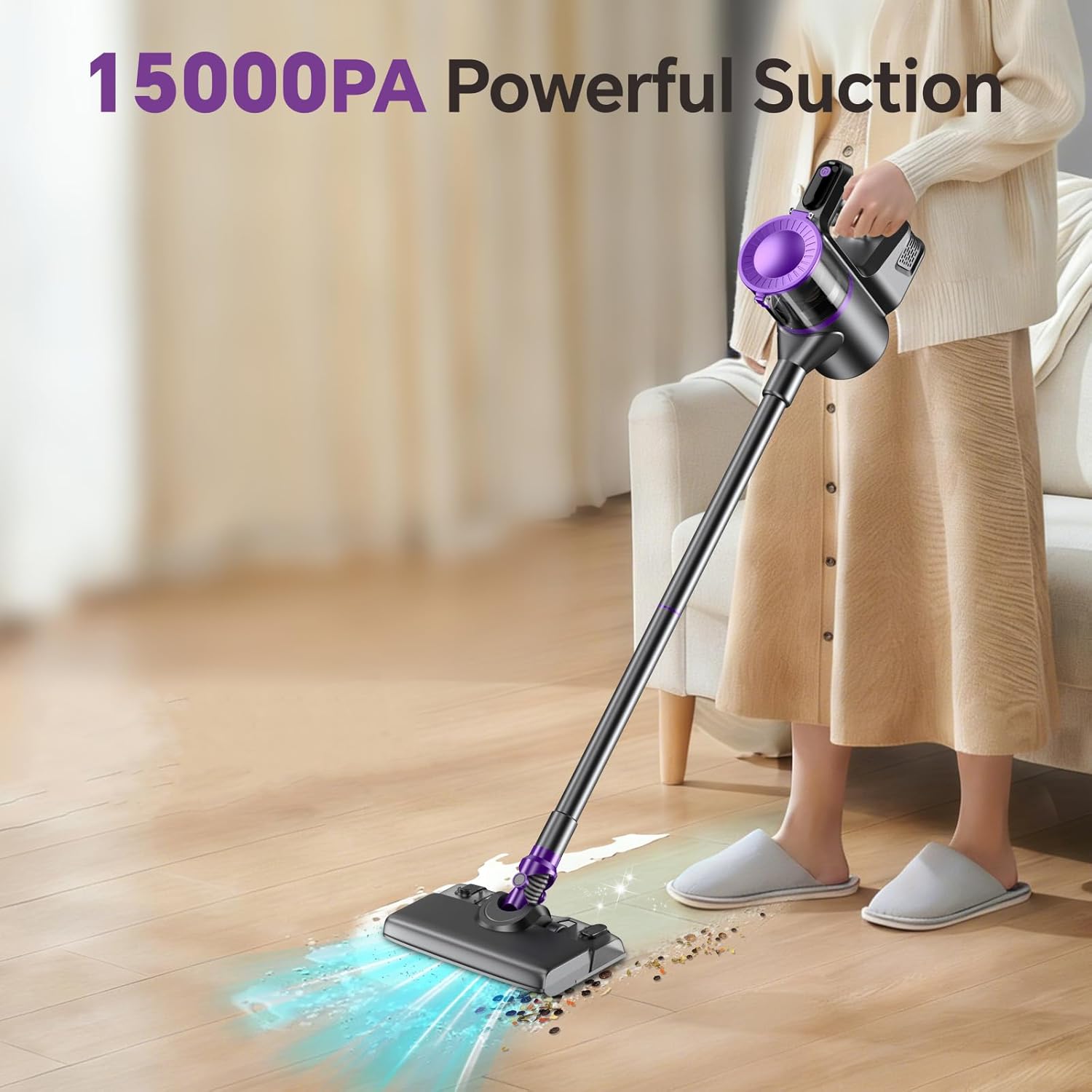 Cordless Vacuum Cleaner, Powerful Vacuum Cleaners for Home with Mopping Combo, Water Tank, Stick Vacuum Cordless Rechargeable, Lightweight Vacuum for Hard Floors Carpet Pet Hair, Purple