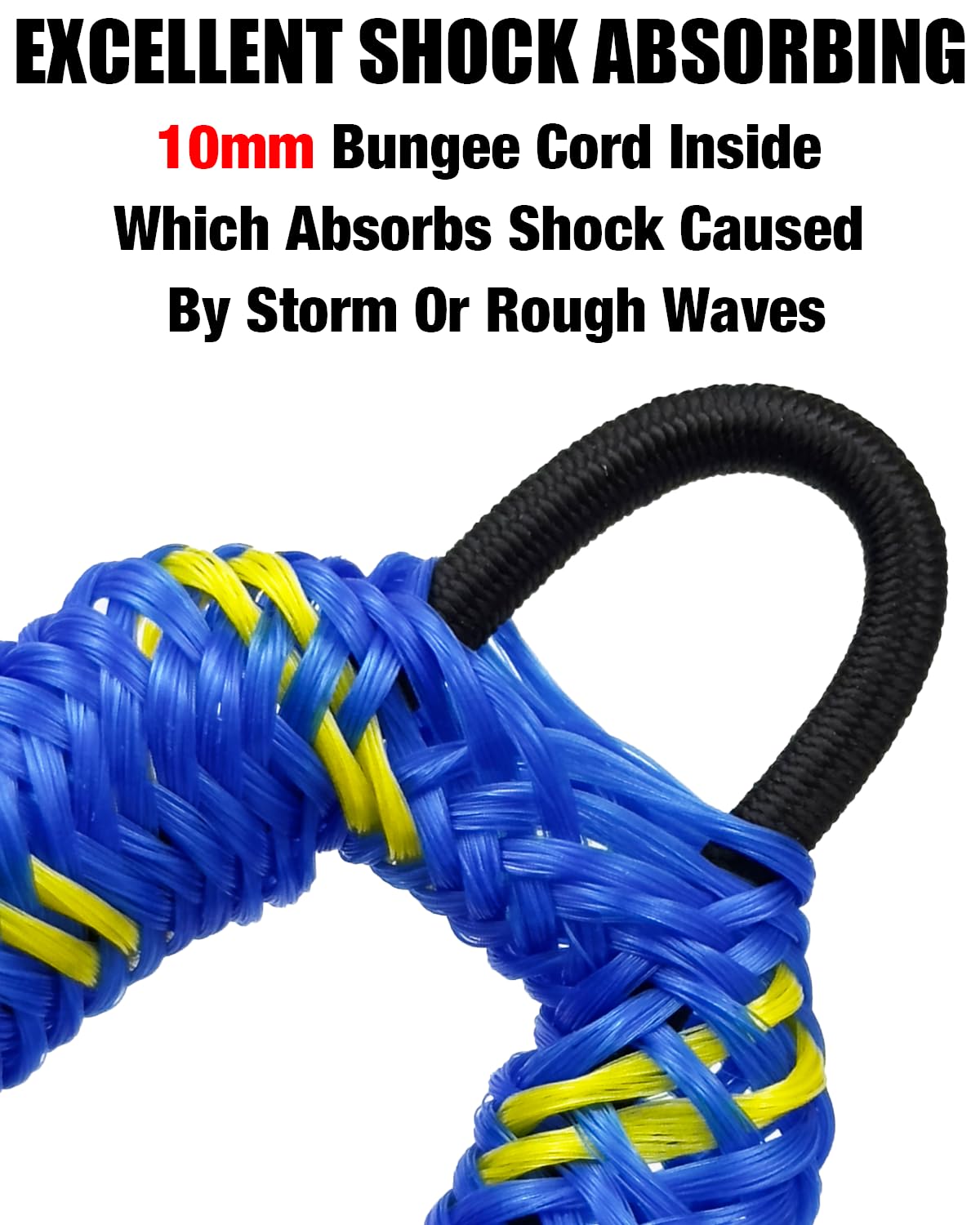 2 x Dockleine, 60 cm, Premium-Bungee-Bootsleinen mit 316er-Edelstahl-Clip (blau + gelb, 7,6 m)
