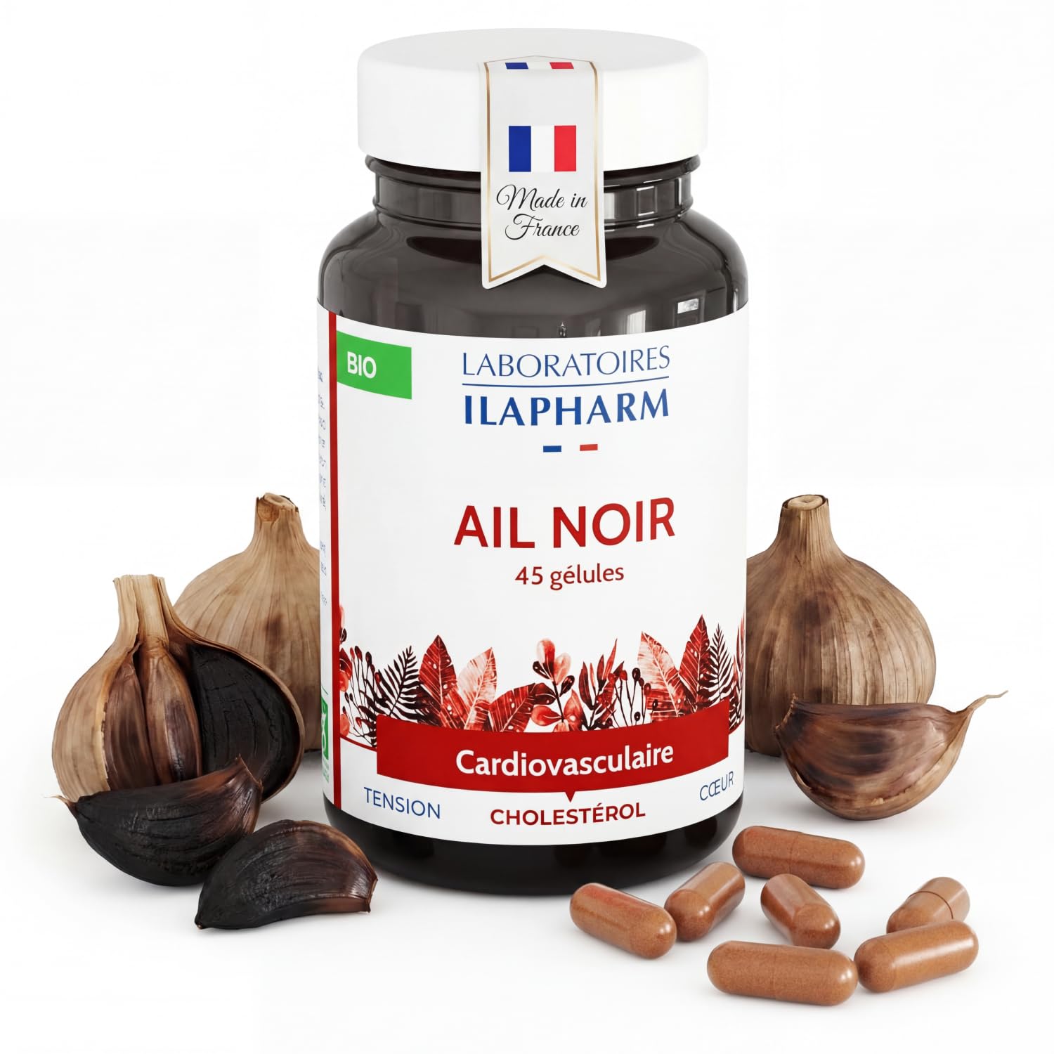 Laboratoires ILAPHARM Ail Noir Bio – Gélules Bien-​être – 600mg d'Ail Noir Bio Certifié Ecocert – 45 Gélules Compléments Alimentaires