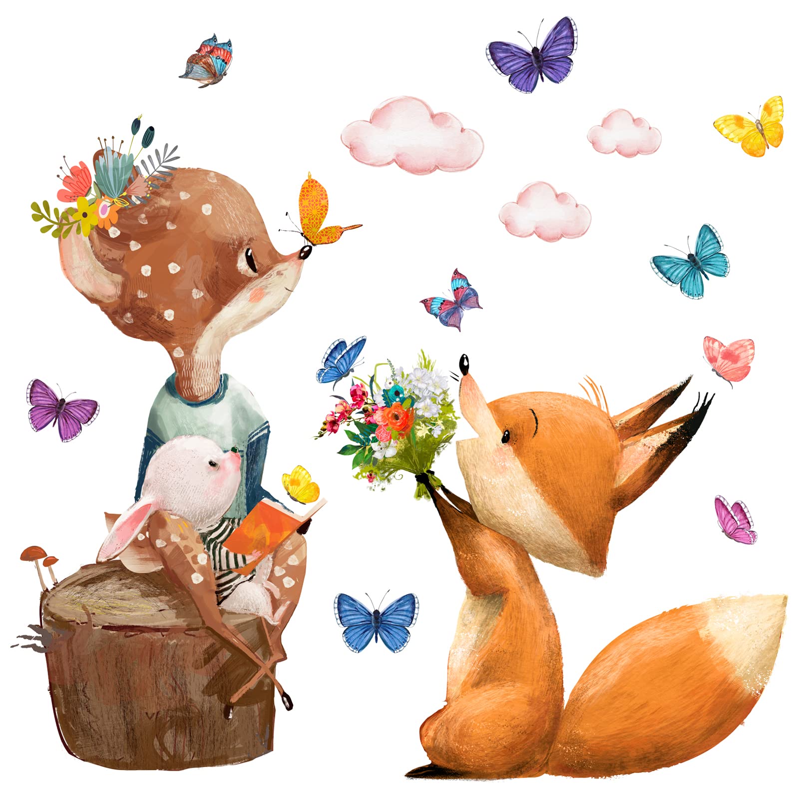 WandSticker4U®- Pegatinas pared infantiles ANIMALES del BOSQUE acuarela (78x72 cm) I vinilo adhesivo pared infantil animales Jungla zorro corzo conejo I decoración habitación infantil bebé