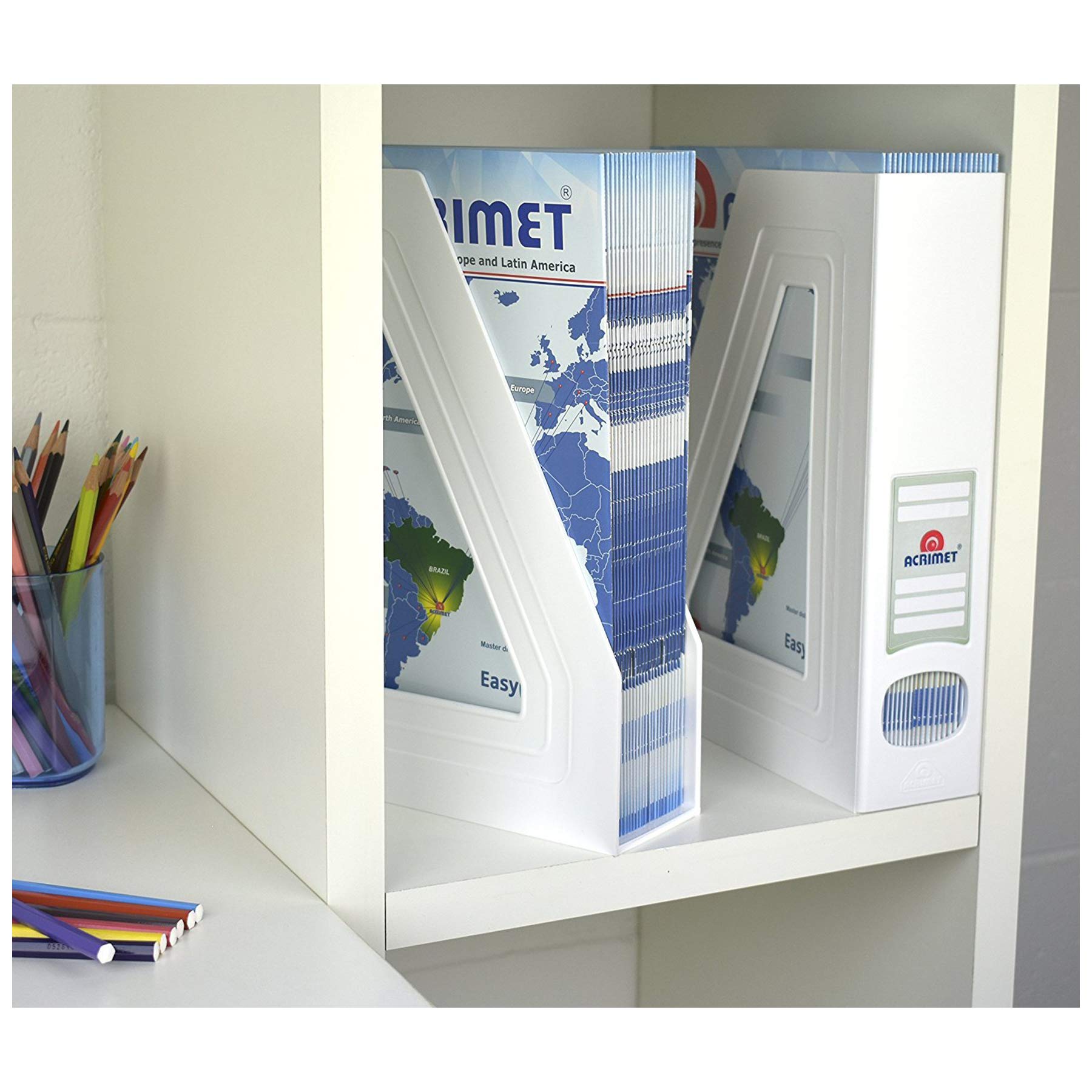 Acrimet Porte-Revues Support Durable Organisateur Dossiers Bureau Plastique Blanc Lot de 2