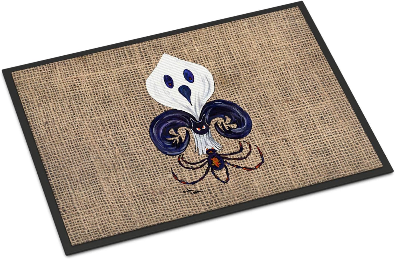 Caroline's Treasures 8749JMAT Halloween Ghost Spider Bat Fleur de lis Doormat 24x36 Front Door Mat Indoor Outdoor Rugs for Entryway, Non Slip Washable Low Pile, 24H X 36W