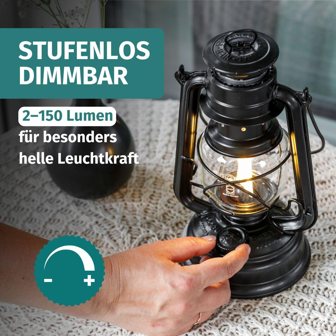 Feuerhand Baby Special 276 Lanterne LED à intensité variable en continu pour salon, balcon ou terrasse avec lumière blanche chaude, fonctionne sur piles et piles Rouge