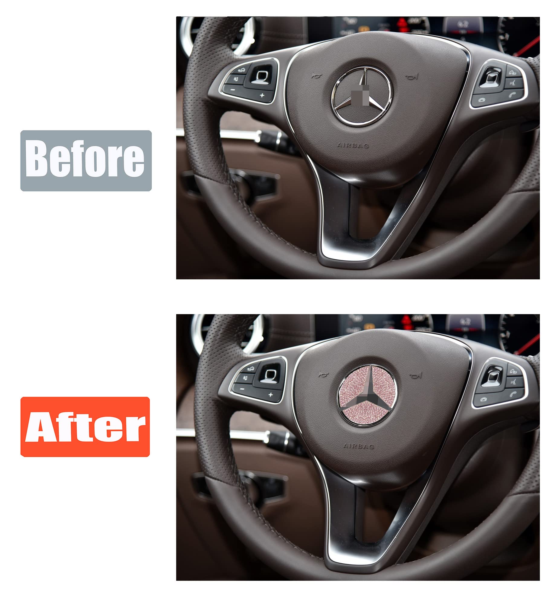 Bling Steering Wheel Logo Caps Compatible with Mercedes Benz
