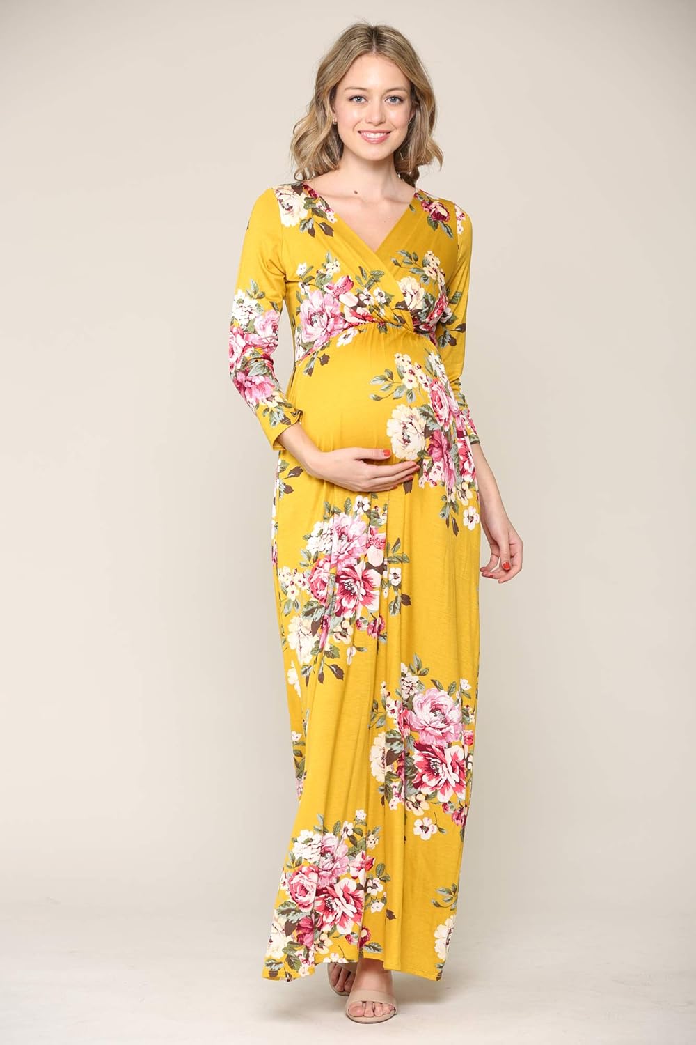 LaClef Women's Wrapped Ruched Maternity Dress with Pocket at  Women’s Clothing store