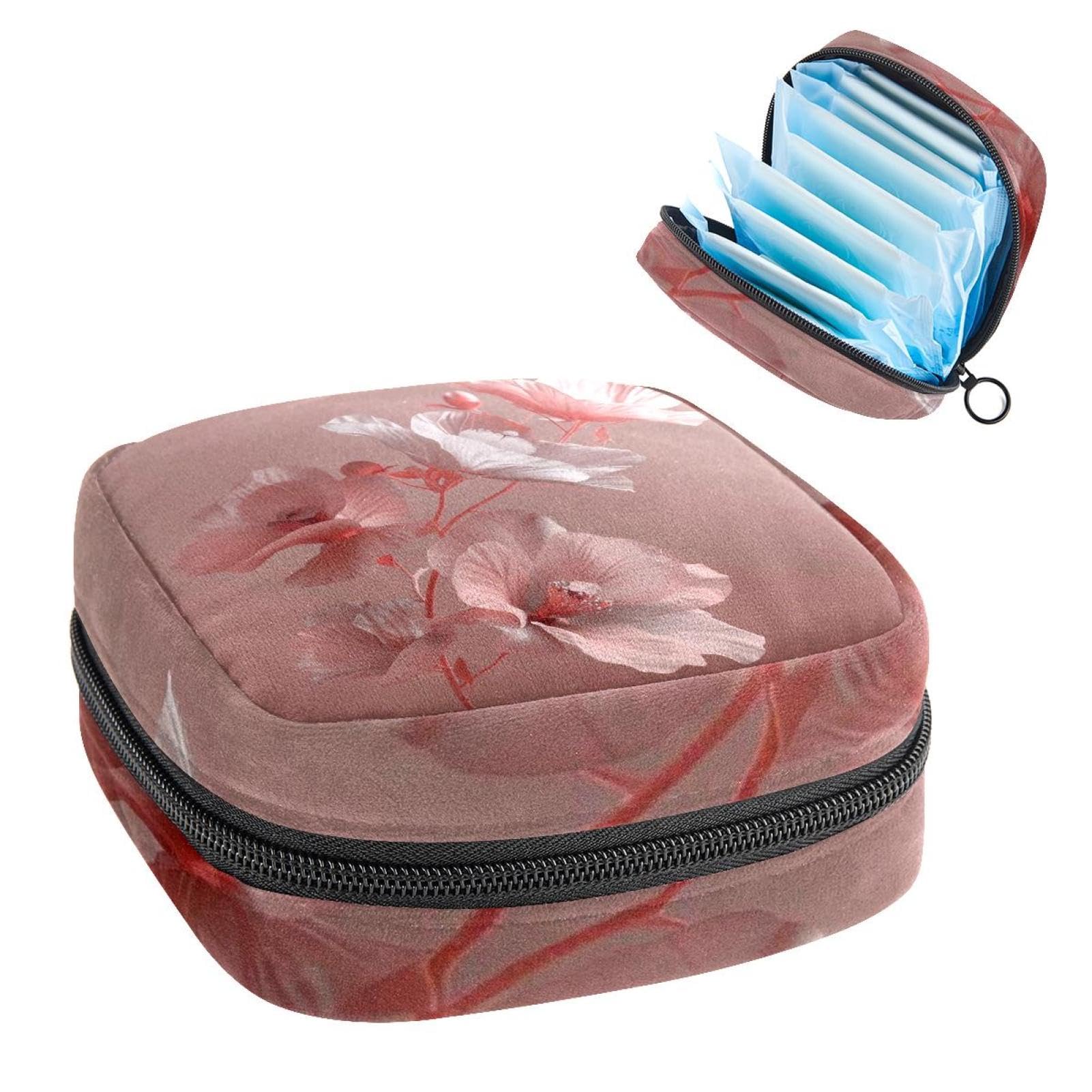 Sanitary Napkin Storage Bag for Feminine Pads, First Period Kit for Women, Pink Flower Pink Background Portable Menstrual Period Sanitary Pouch