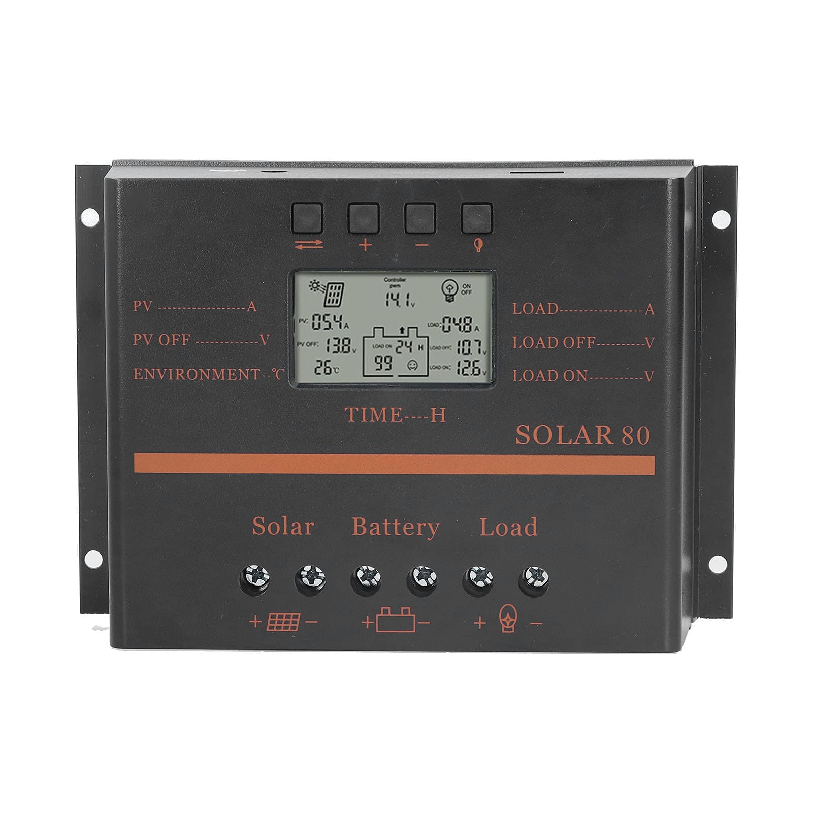 Omabeta Kontroler ładowania Słonecznego 80A Trwała ładowarka Fotowoltaiczna PWM do Użytku Domowego 12 V/24 V z Wyjściem USB