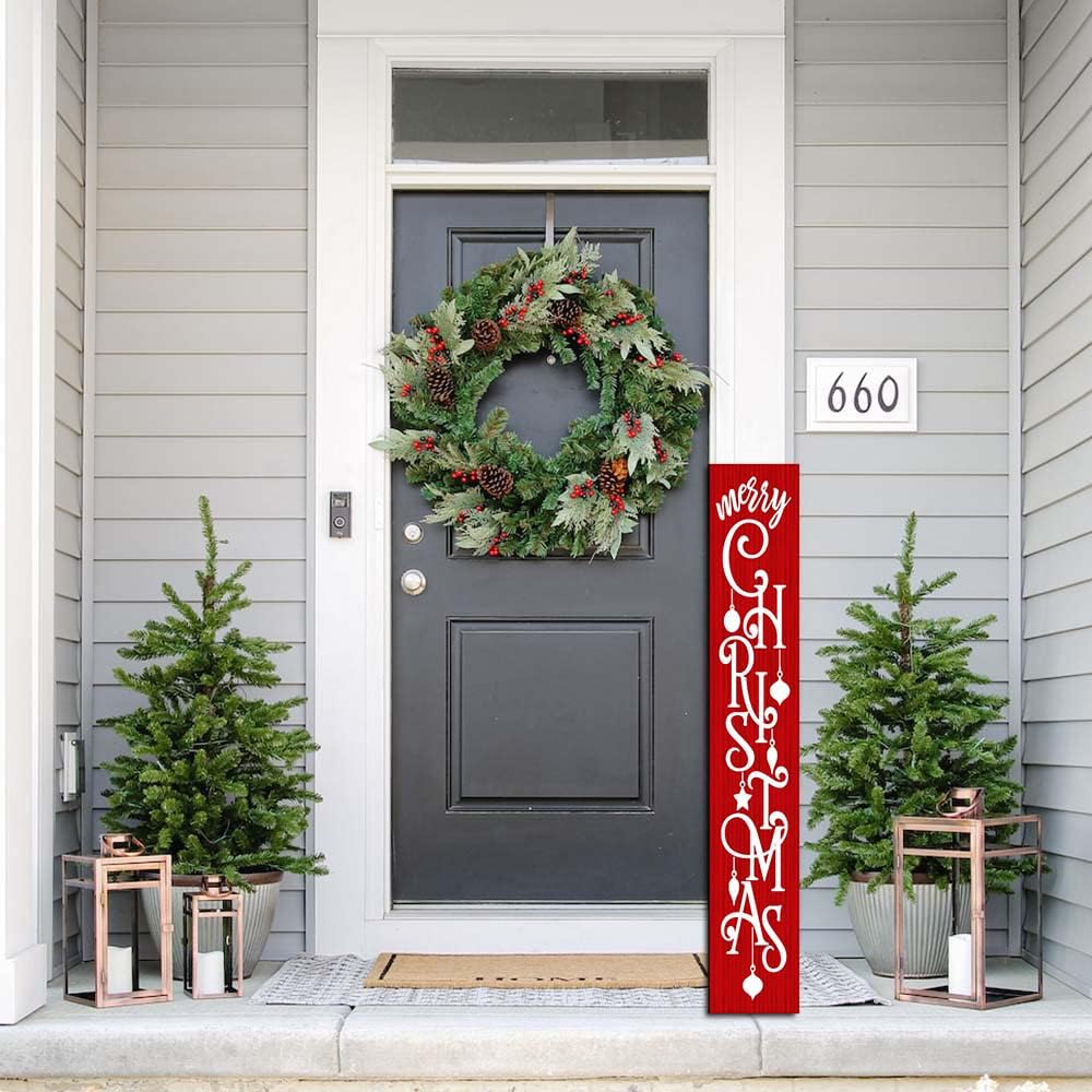 48" H Wooden Christmas Porch Sign Vertical Porch Décor Hanging Signs Holiday Decorations for Front Door Wall Display