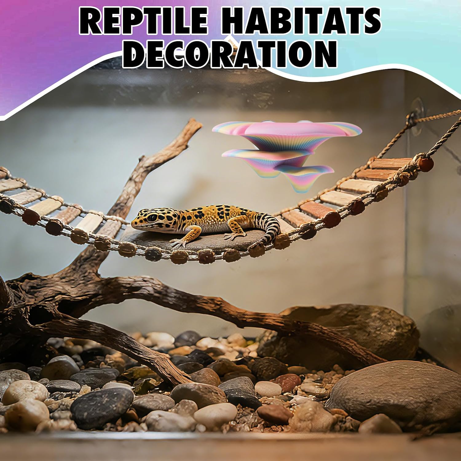 Mushroom Reptile Tank Decor, Mushroom Climbing and Resting Platform Habitat for Tree Frog Terrarium, Reptile Ledge for Leopard Gecko, Lizards, Fish, Turtle, Hermit Crab (Colorful)