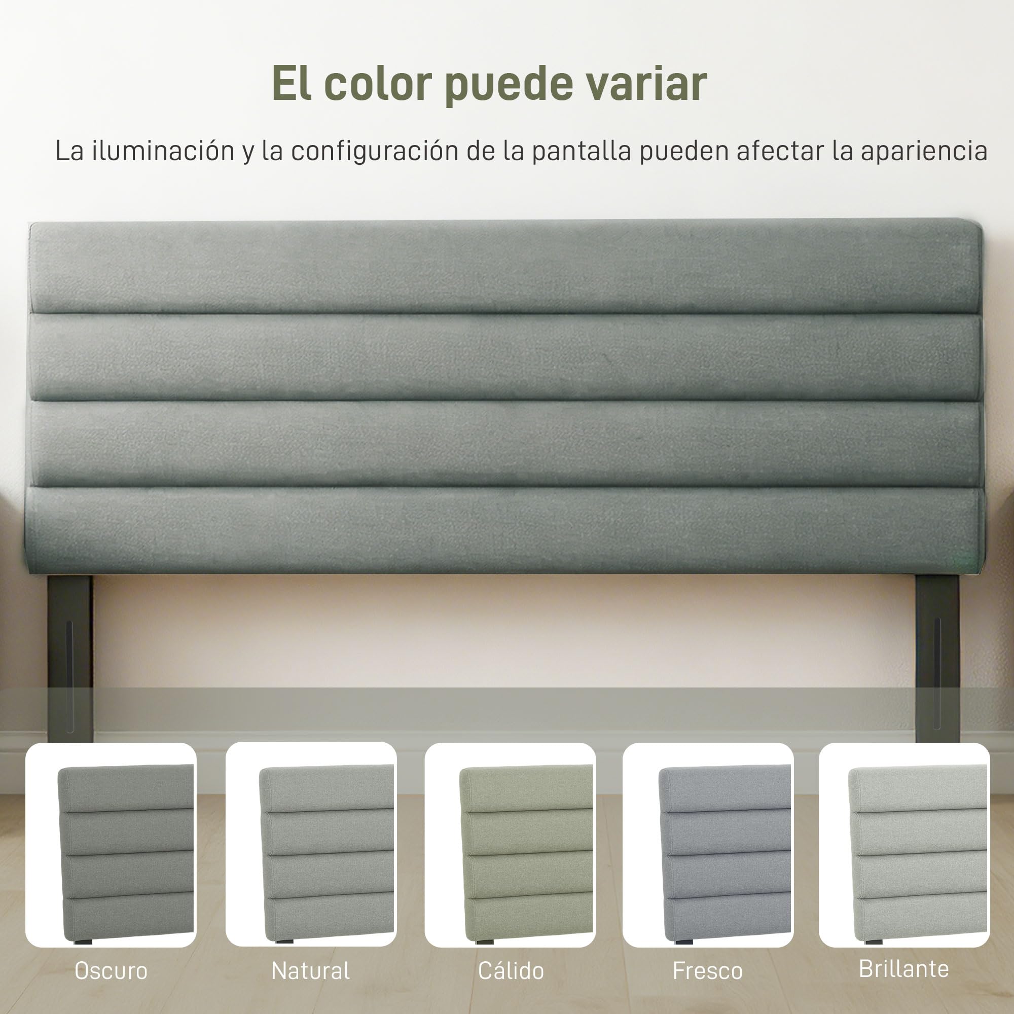 HOMCOM Cabecero de Cama 140 cm Altura Ajustable 3 Niveles Tapizado Gris | 106/116/126 cm, Cabezal de Cama en Lino, Acolchado Linea, Patas de Acero, Montaje Pared, Cabecero para Dormitorio