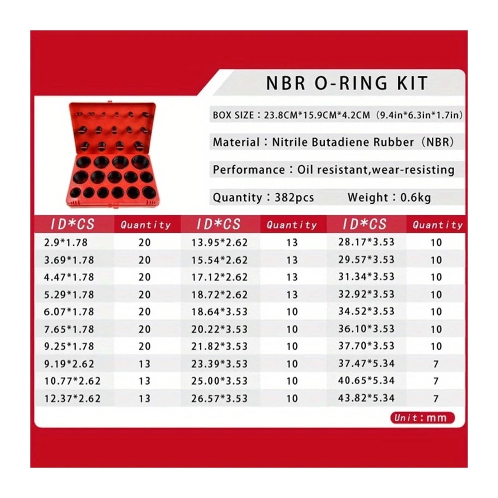 Schwarzer Gummiring, Nitril-O-Ring-Dichtungsscheibe, Dichtungs-NBR-O-Ring-Dichtungs-Sortiment-Set, Kit-Box(Yellow Set Kit Box)