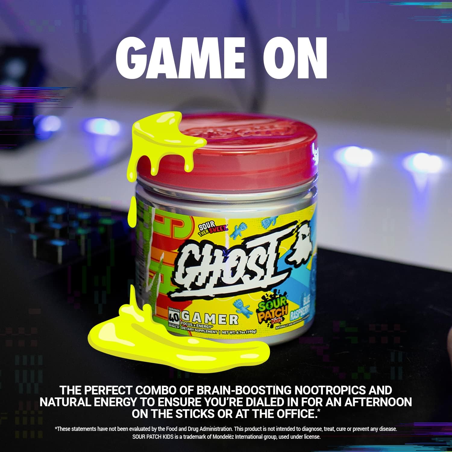 GHOST Gamer: Energy and Focus Support Formula - 40 Servings, Sour Patch Kids Blue Raspberry - Nootropics & Natural Caffeine for Attention, Accuracy & Reaction Time - Vegan, Gluten-Free : Health & Household