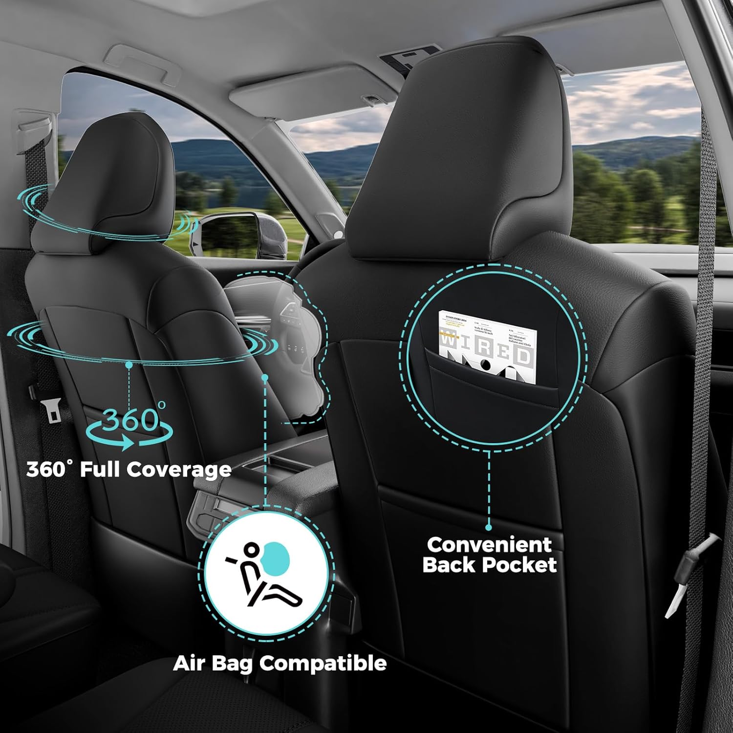 Car Seat Covers Customized for Toyota Grand Highlander 2024 2025 2026 7 Seater, Full Set Faux Leather Replacement Accessories -Second Row Captain's Chairs - Black