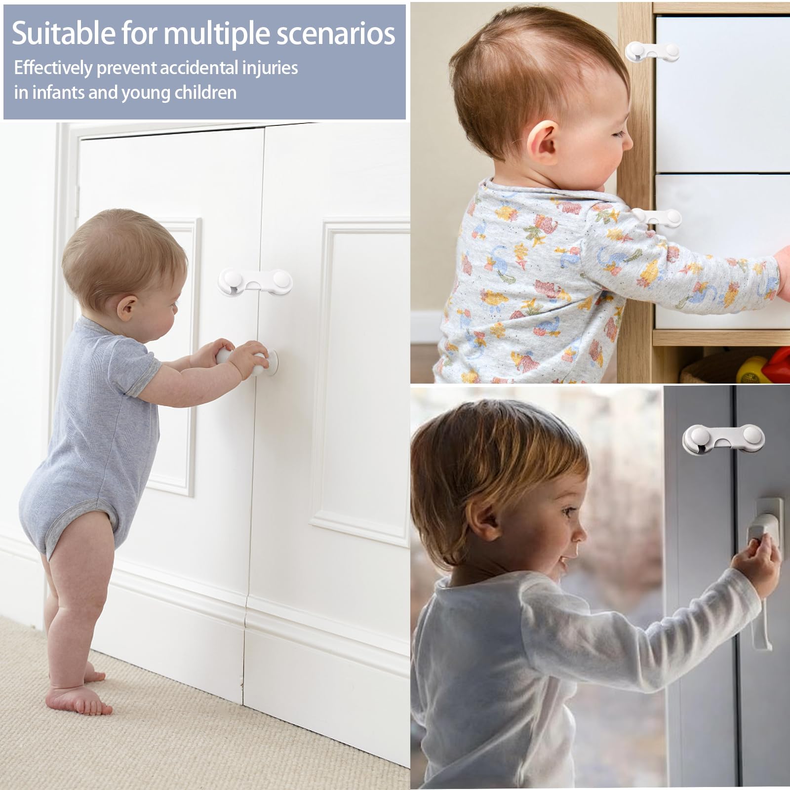 Bloque Porte BéBé,12 pièces Sécurité Enfant pour Armoire Blanche,Gloryit Sécurité Bebe,Bloque Porte BéBé,Adaptées aux placards et Tiroirs,Dotées d'un Adhésif Puissant,ne Nécessitant Aucun Perçage.