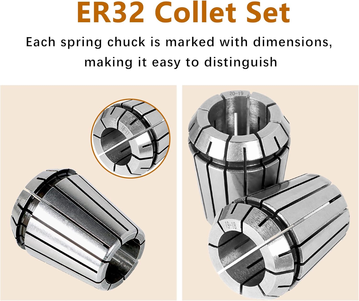 kimllier 19PCS ER32 Collet Set 2-20MM Spring Collet Set Fit for CNC Milling Lathe Tool