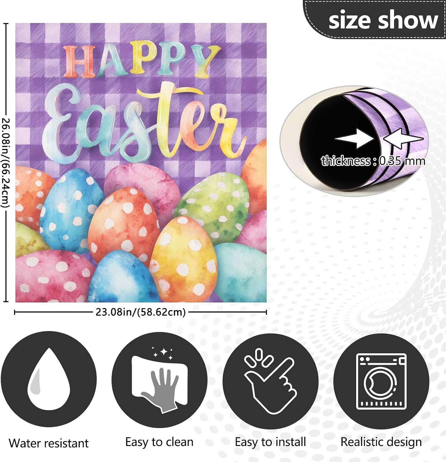Happy Easter Purple Checkered Easter Dishwasher Magnet Cover-23" x 26" Sheet, Decorative Magnetic Dishwasher Front Covers Door Magnets Fridge Panel Decal for Home Appliance Kitchen Decor