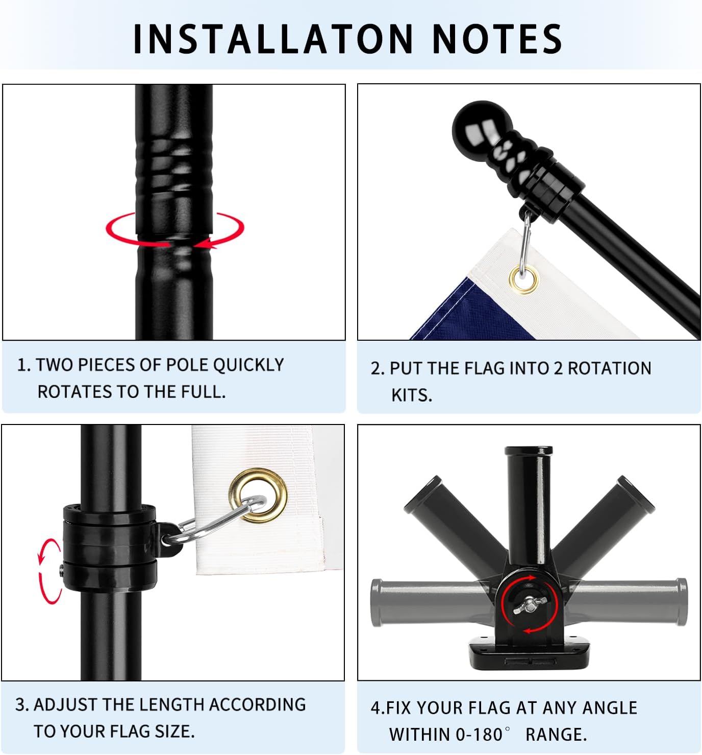 Christian Flag with Poles for Outside House, 6ft Stainless Steel No Tangle Spinning Flag Pole, 180° Multi- Position Mounting Bracket, 3x5 ft Nylon Jesus Flag, Wind Resistant Rust Free Kit (Black) - Image 4