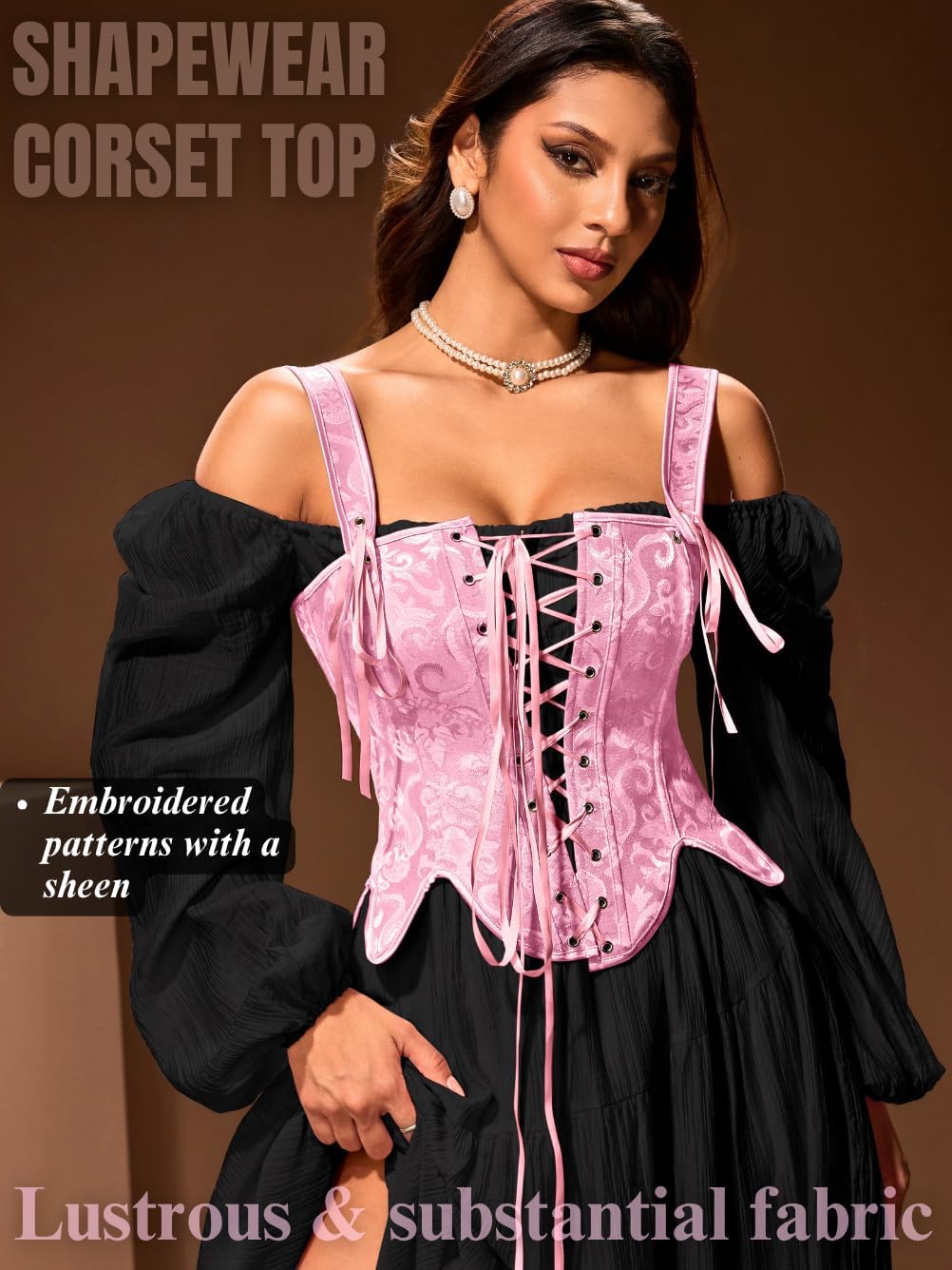 Renaissance Fairy Corset, Vintage Jacquard Floral Lace Up Shapewear Bustier for Women 0-22 - Image 2