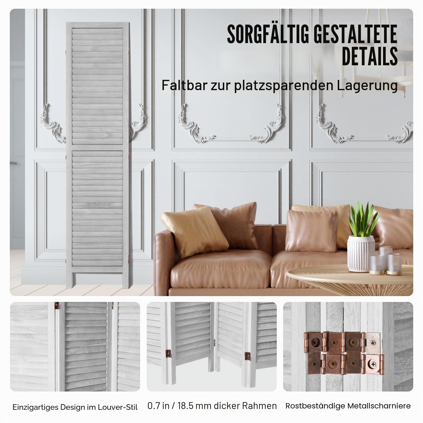 VEVOR Raumteiler 4-TLG. Faltbare Sichtschutz Paravent, 170 cm hohe Trennwand tragbarer Dekorationsschirm zur Raumtrennung, Raumtrenner geeignet für Büro Restaurant Schlafzimmer (Hellgrau)
