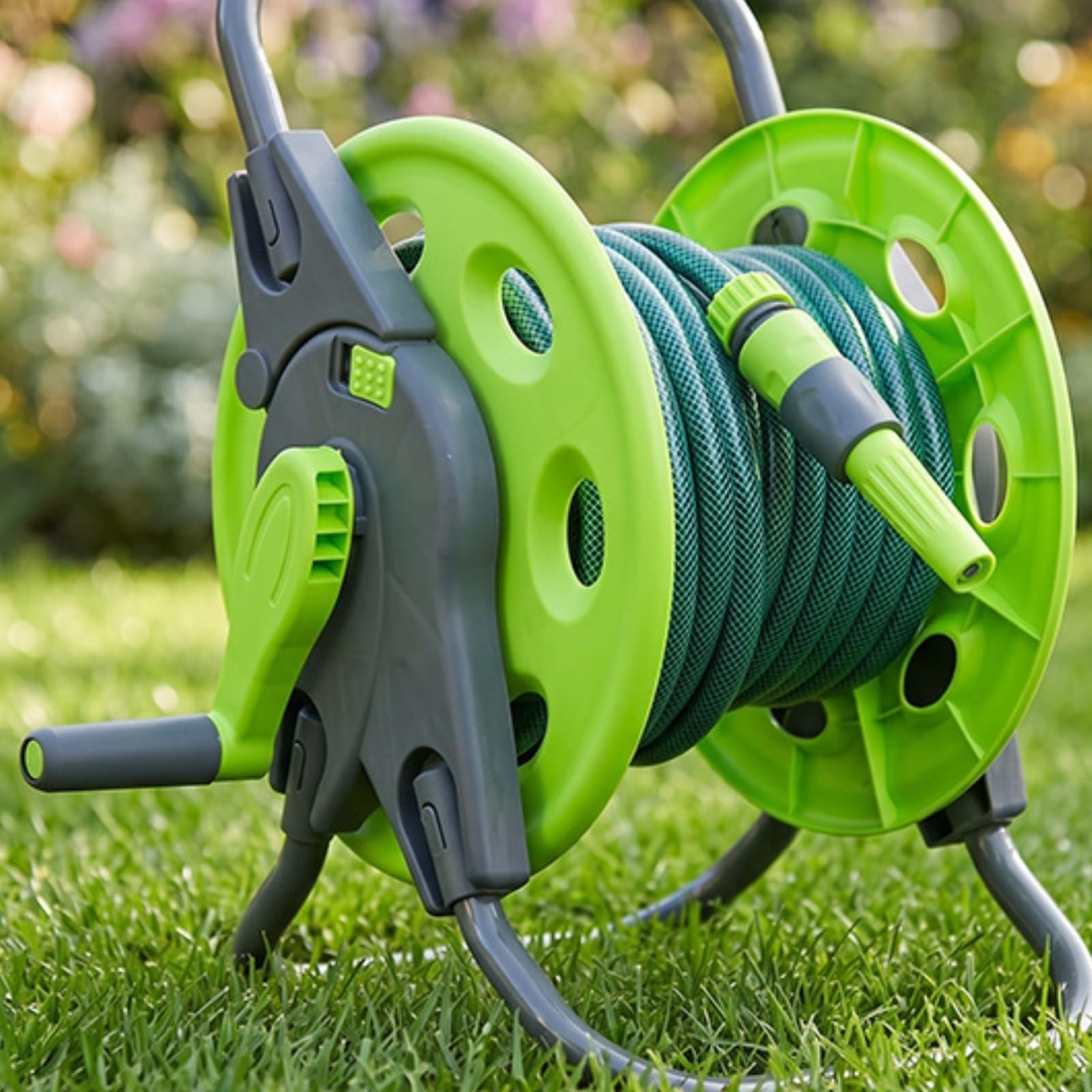 Avvolgitubo da Giardino Carrello Portatubo Bobina Supporto Telaio Pieghevole Carrellato Maniglia per Trasporto Acciaio Adatto per Irrigazione Cortile Giardino Esterno