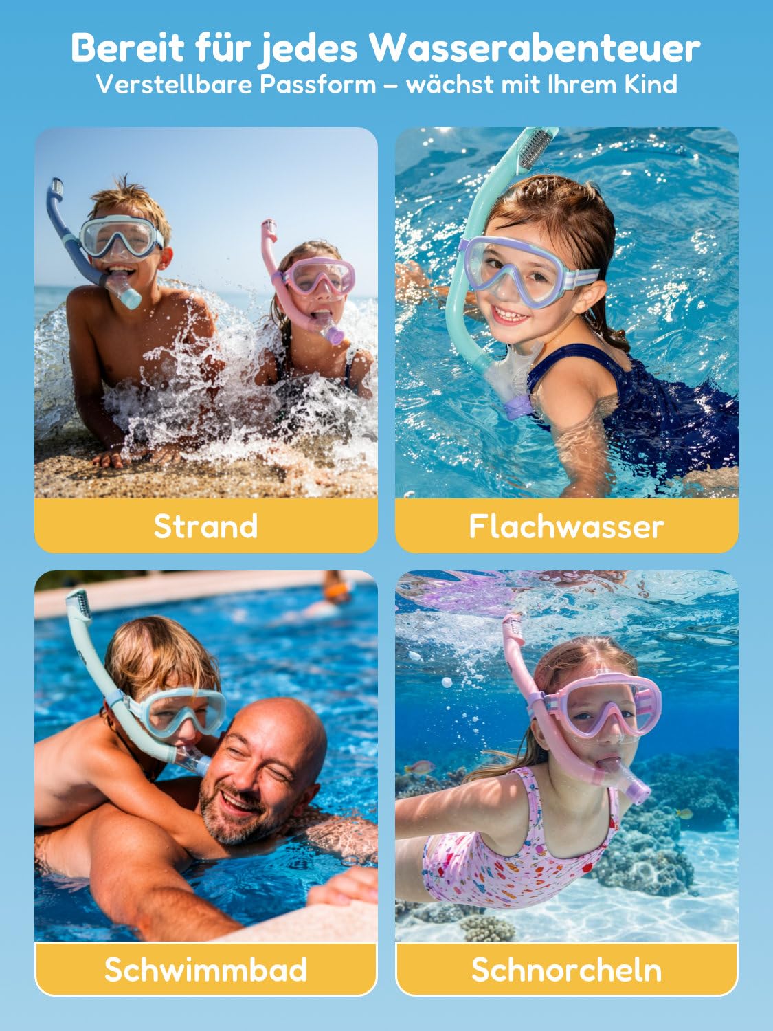 ACURE Taucherbrille Kinder 3-12 Jahre, Antibeschlag Schwimmbrille Schnorchelmaske mit Nase & Stoffband, Tauchmaske zum Tauchen & Schnorcheln für Jungen Mädchen