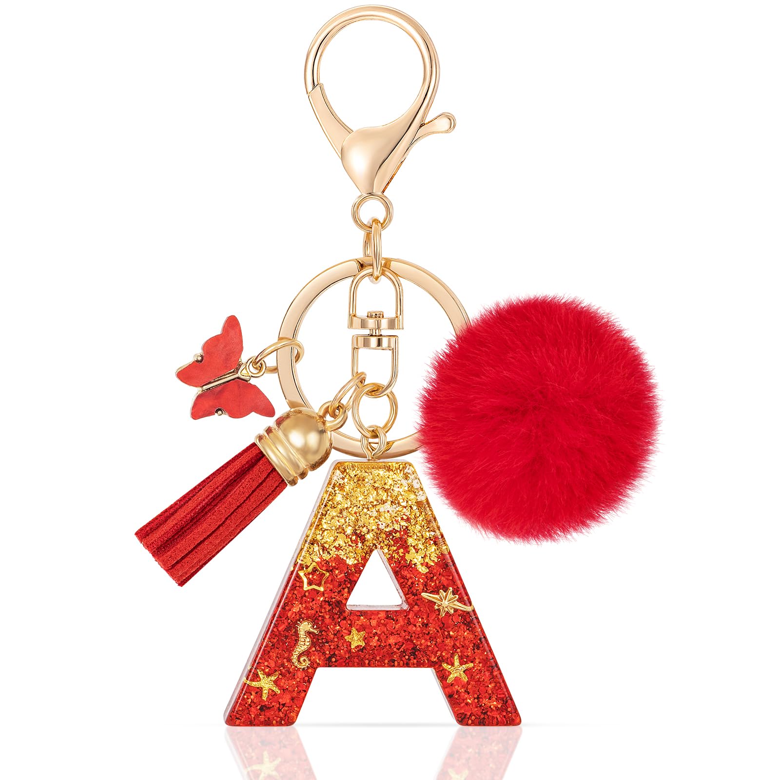 MWOOT Resin Letter Keychain, Car Keyring, Red Keychains for Women Bag Decor