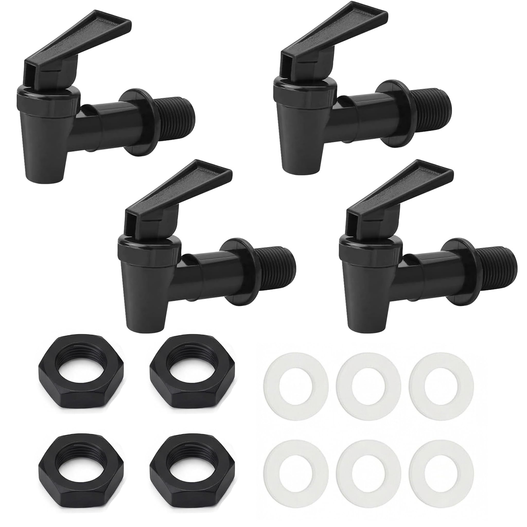 4 dispensadores de bebidas de plástico, grifo denso de 3/4 pulgadas, juego de 4 para agujeros de 17,8 mm, 4 grifos de repuesto para dispensador de zumo, barril de cerveza y depósito de agua, apto para
