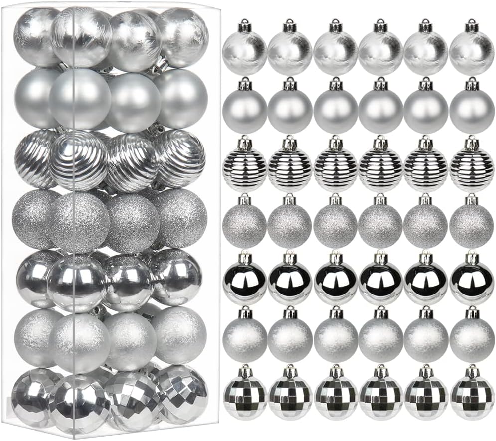 1.57" Christmas Ball Ornaments 42 Pcs Christmas Tree Decorations Set Shatterproof Small Silver Christmas Ornaments Balls for Holiday Party Wreath Tabletop Xmas Tree Decor